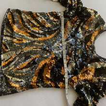 Load image into Gallery viewer, Oleg Cassini Sequin Animal Stripe Top, Vintage Embellished Silk Top