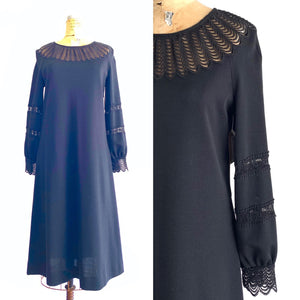 Vintage 60s Lace Trimmed Dress, Butte Knit LBD