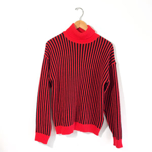 Vintage Stripe Sweater, red black turtleneck jumper