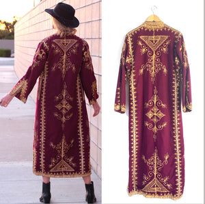 Vintage Kaftan Robe, Boho Hippie Wool Caftan hand sewn gold soutache