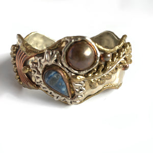 Vintage Brutalist Cuff, mixed metals bracelet