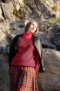 Vintage Stripe Sweater, red black turtleneck jumper