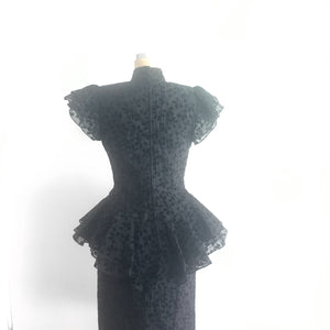 Vintage Peplum Set, Lilli Rubin Flocked Top and Skirt