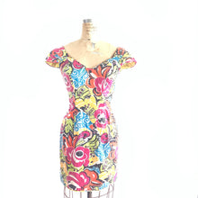 Load image into Gallery viewer, 80s Morton Myles Sequined Bold Floral Dress, vintage mini dress