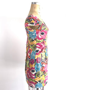 80s Morton Myles Sequined Bold Floral Dress, vintage mini dress